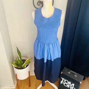 FRENCH CONNECTION Rhodes Colorblock‎ Smocked Poplin Dress, Size 4, Blue, NWT